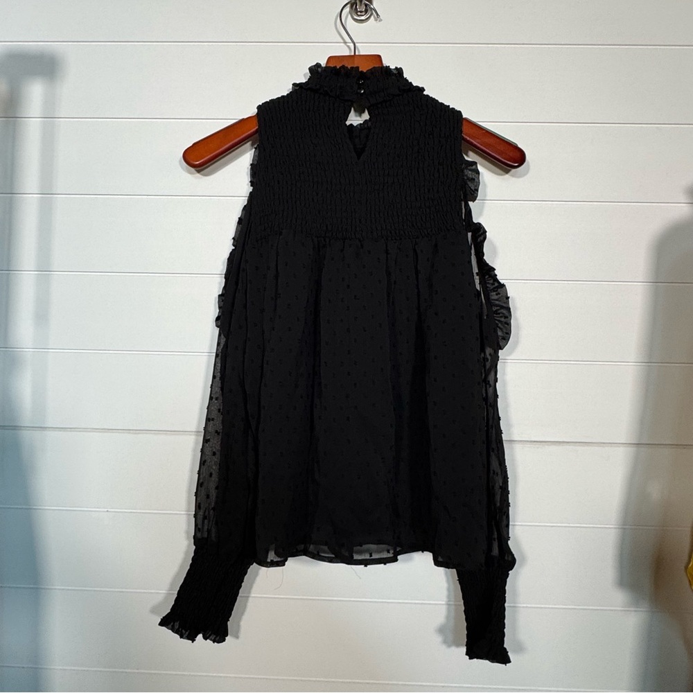 NWT Alpha & Omega Elegant Black Cold Shoulder Long Sleeve Top Blouse size Large